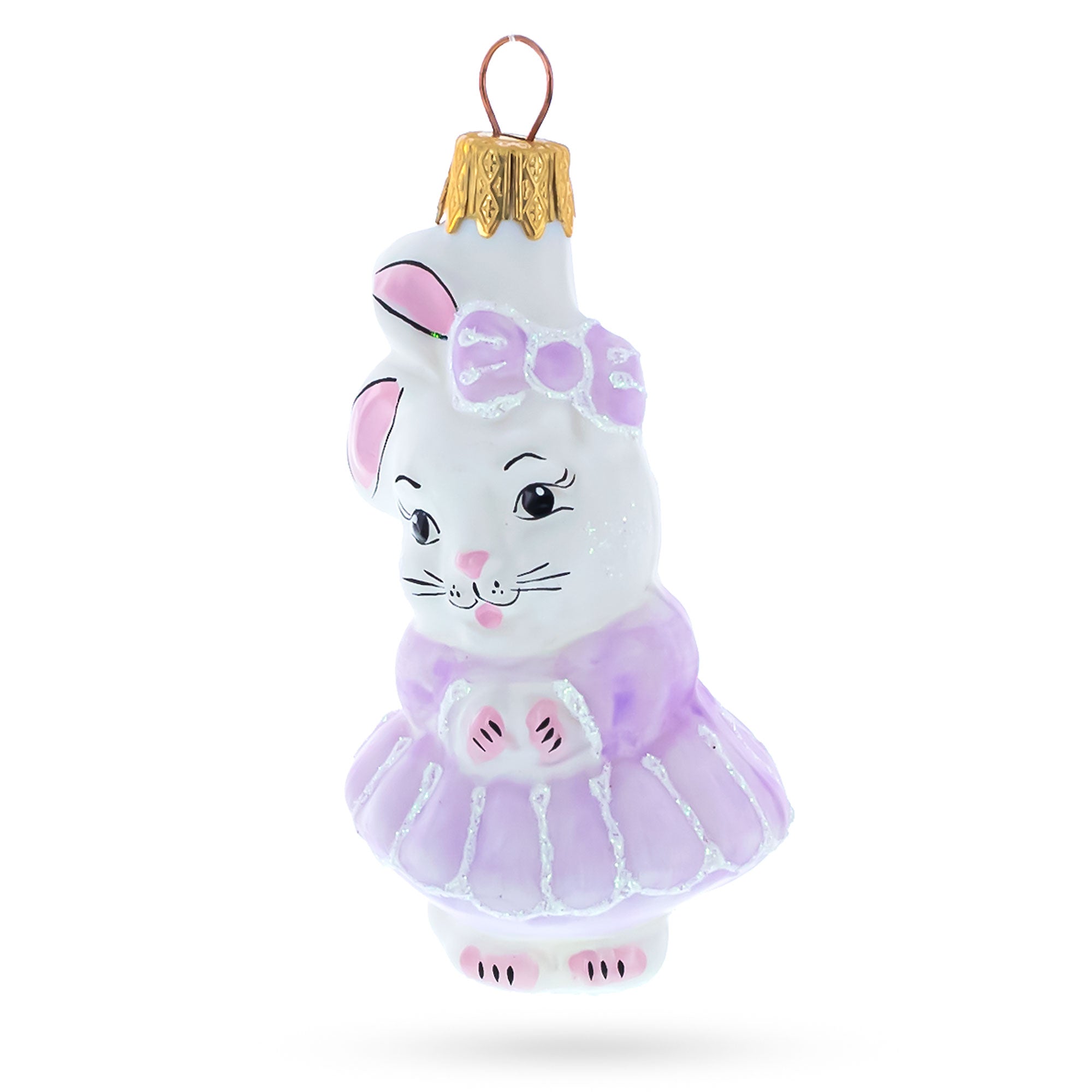 Bunny Girl In Dress Glass Christmas Ornament