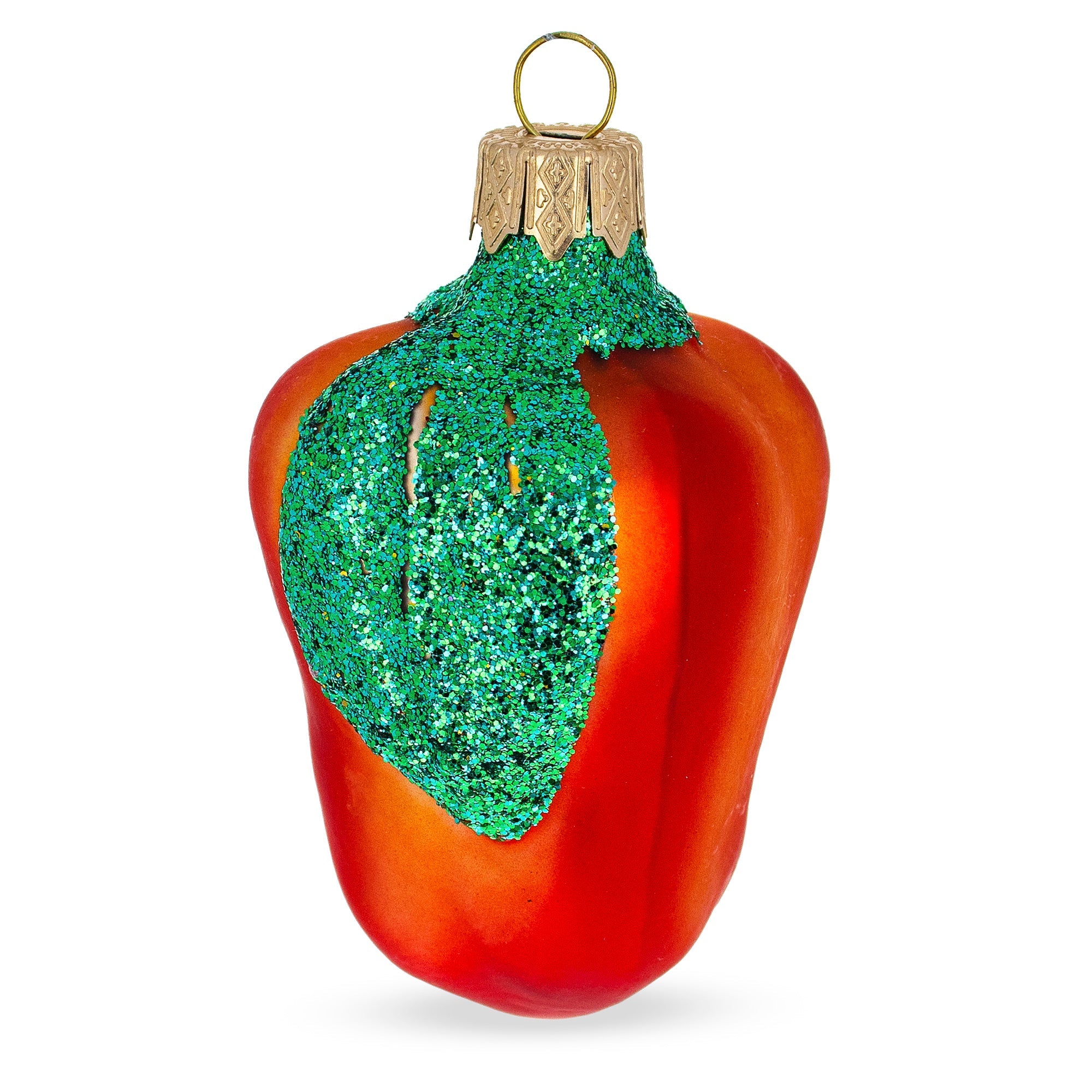 Glittered Red Pepper Glass Christmas Ornament