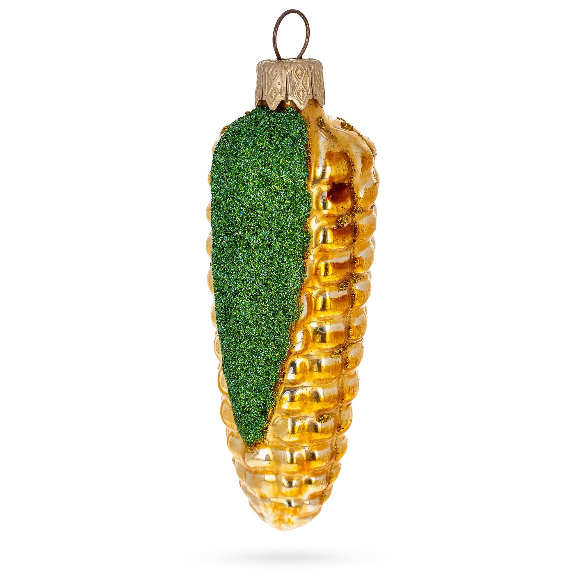 Glittered Corn On The Cob Glass Christmas Ornament