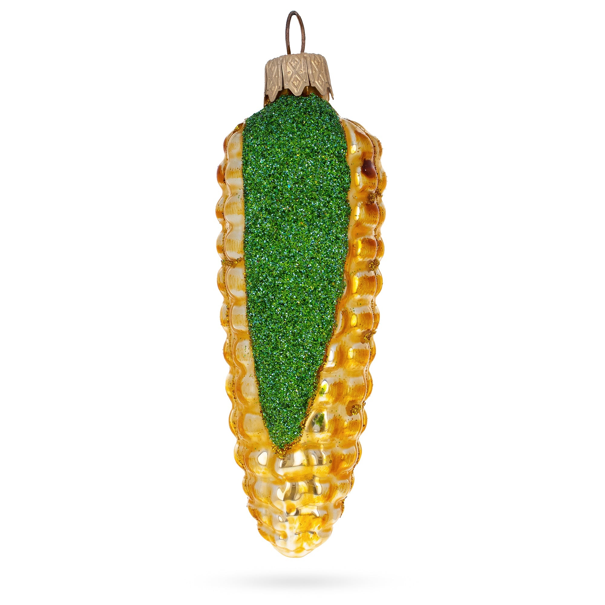 Glittered Corn On The Cob Glass Christmas Ornament