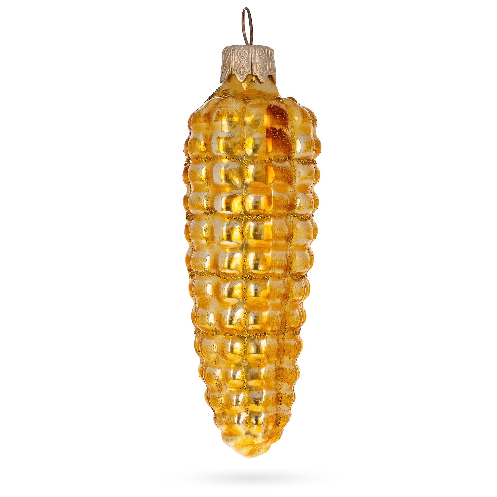 Glittered Corn On The Cob Glass Christmas Ornament