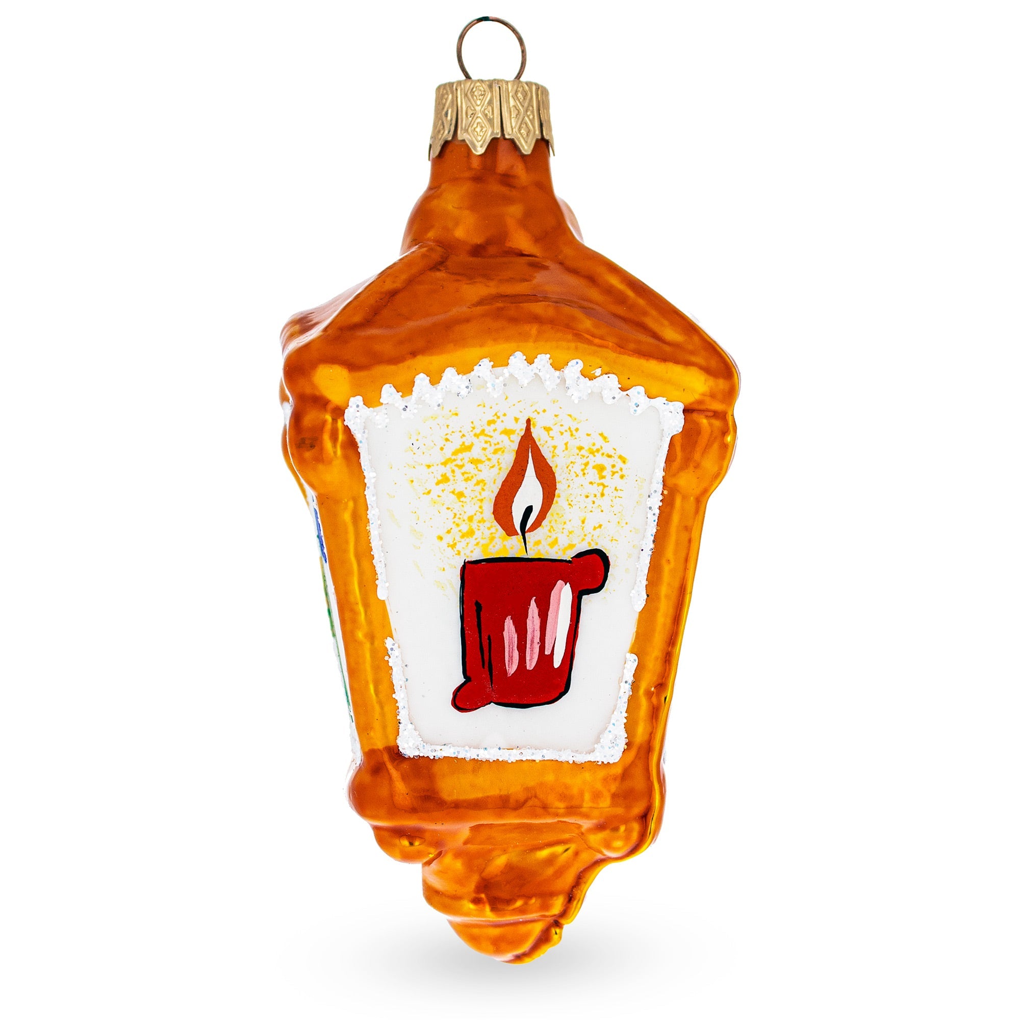 Lantern With Glowing Candles Glass Christmas Ornament