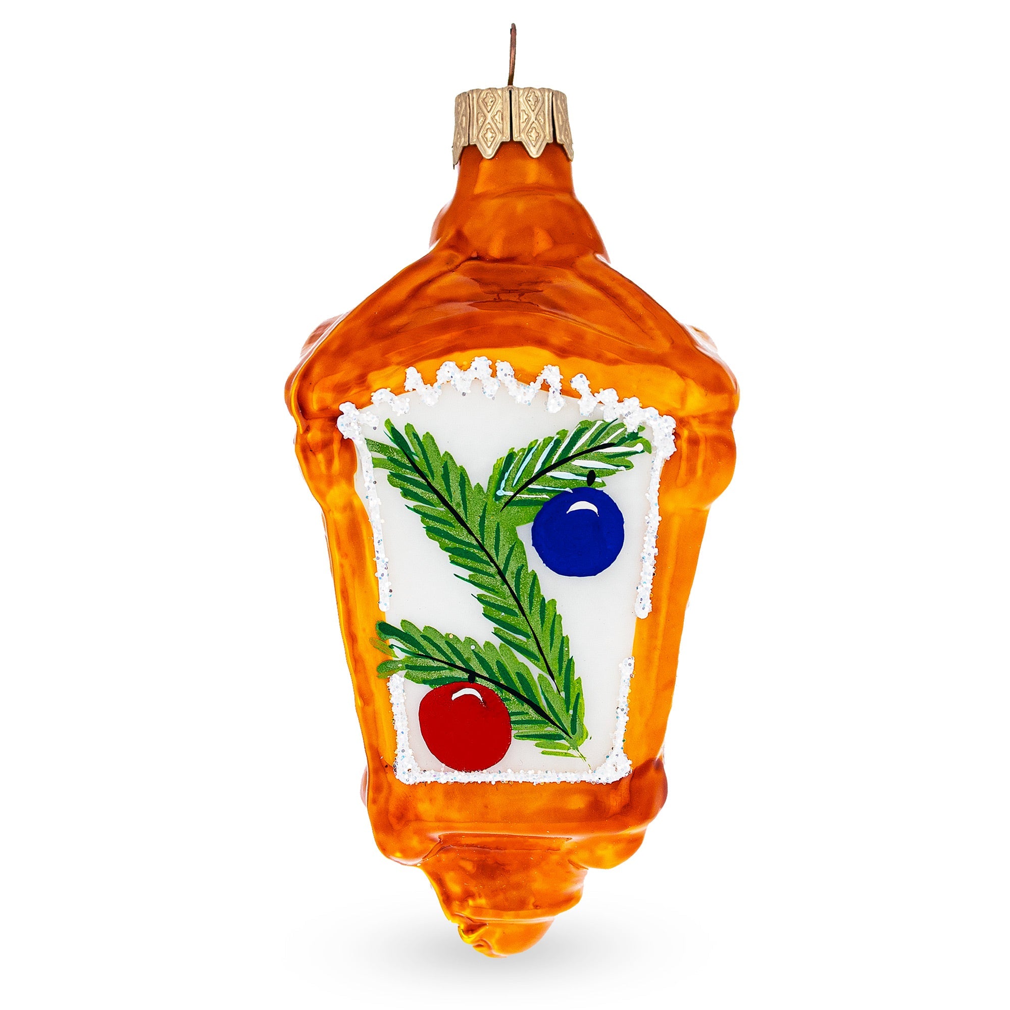 Lantern With Glowing Candles Glass Christmas Ornament