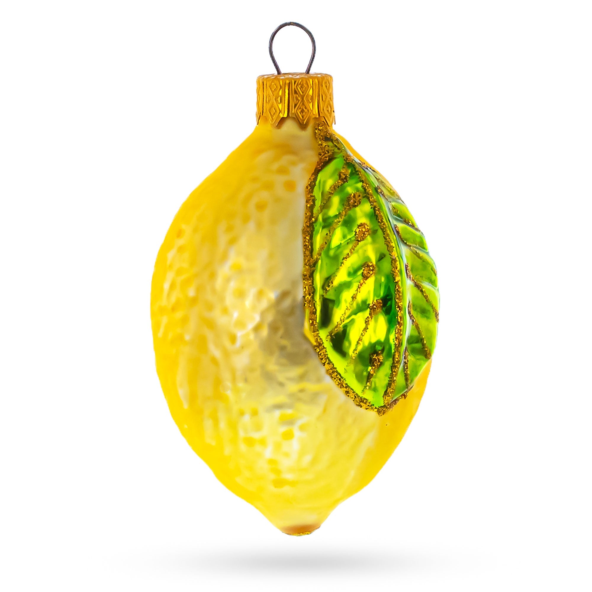 Lemon With Leaf Glass Christmas Ornament