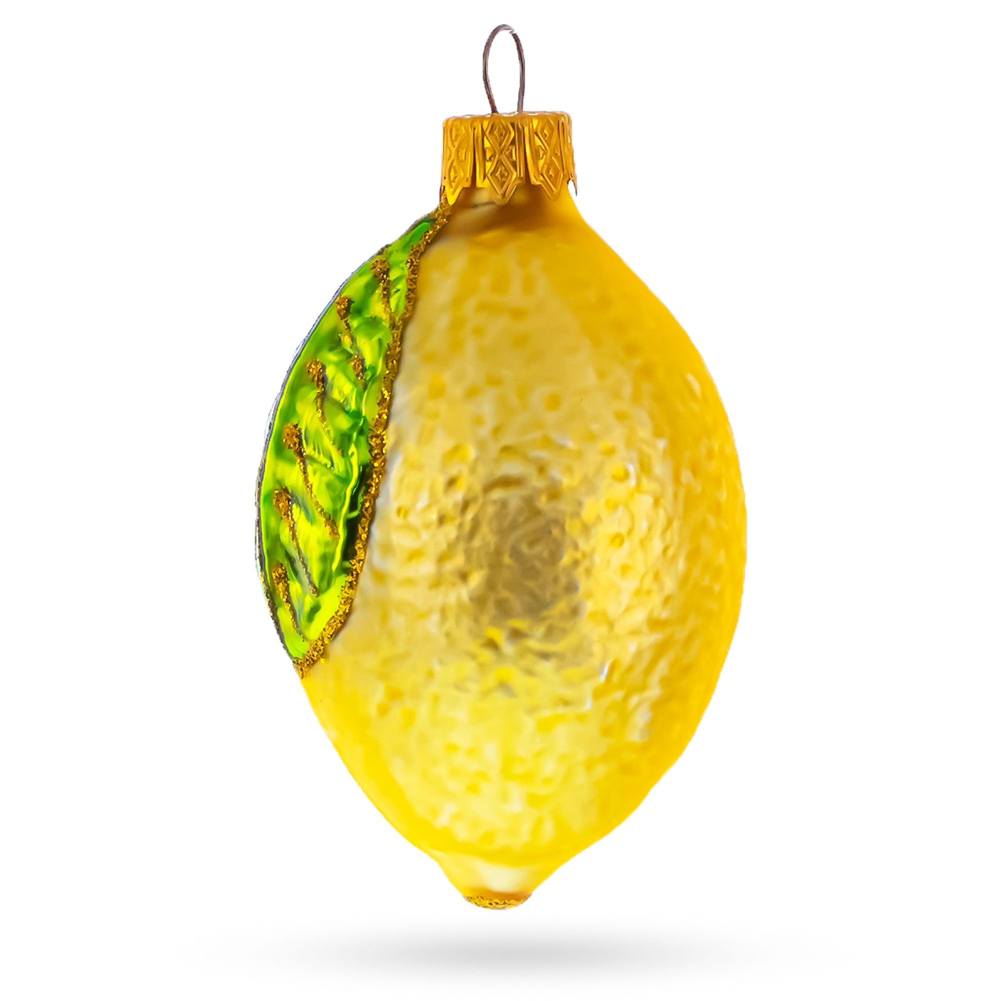 Lemon With Leaf Glass Christmas Ornament