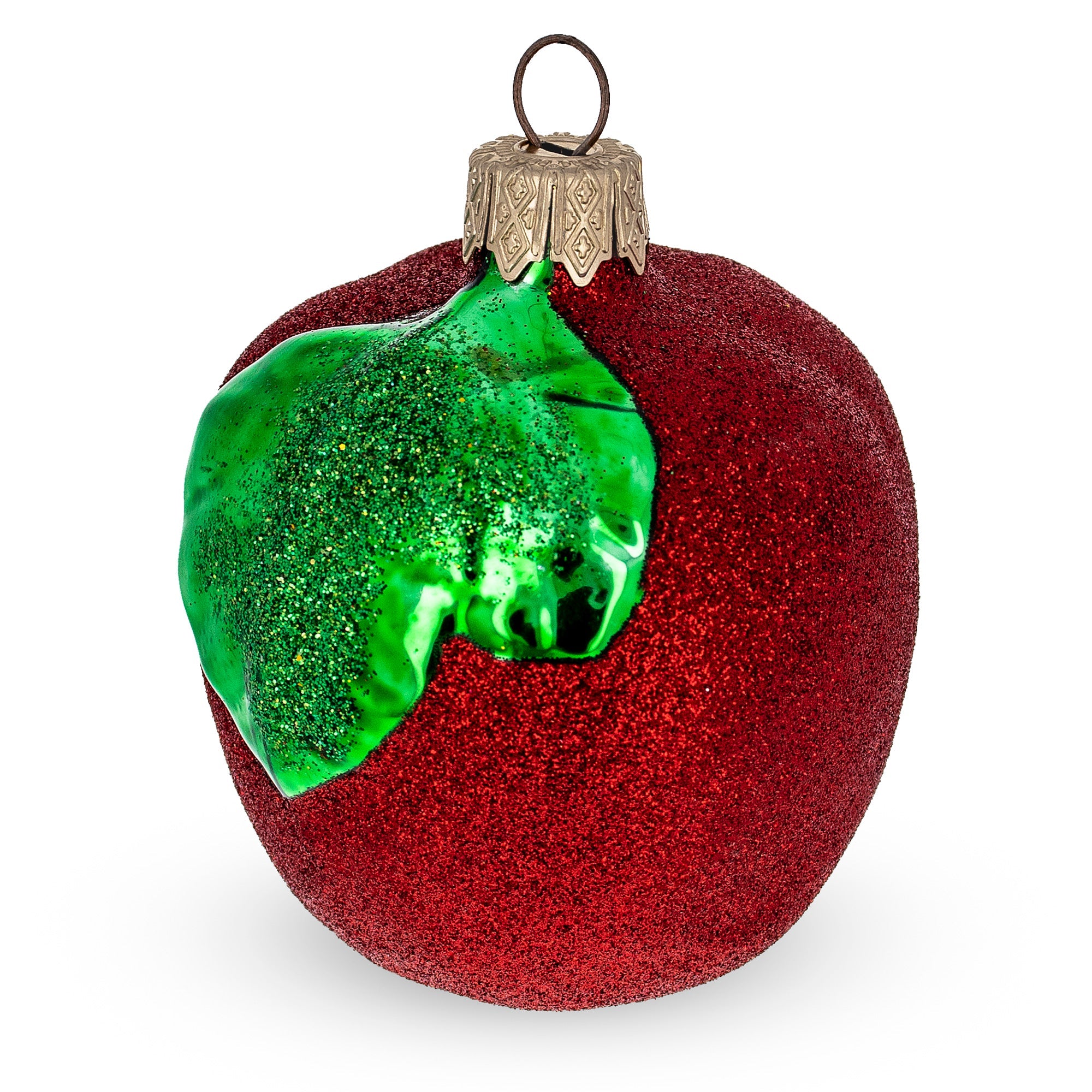 Glittered Red Apple Glass Christmas Ornament