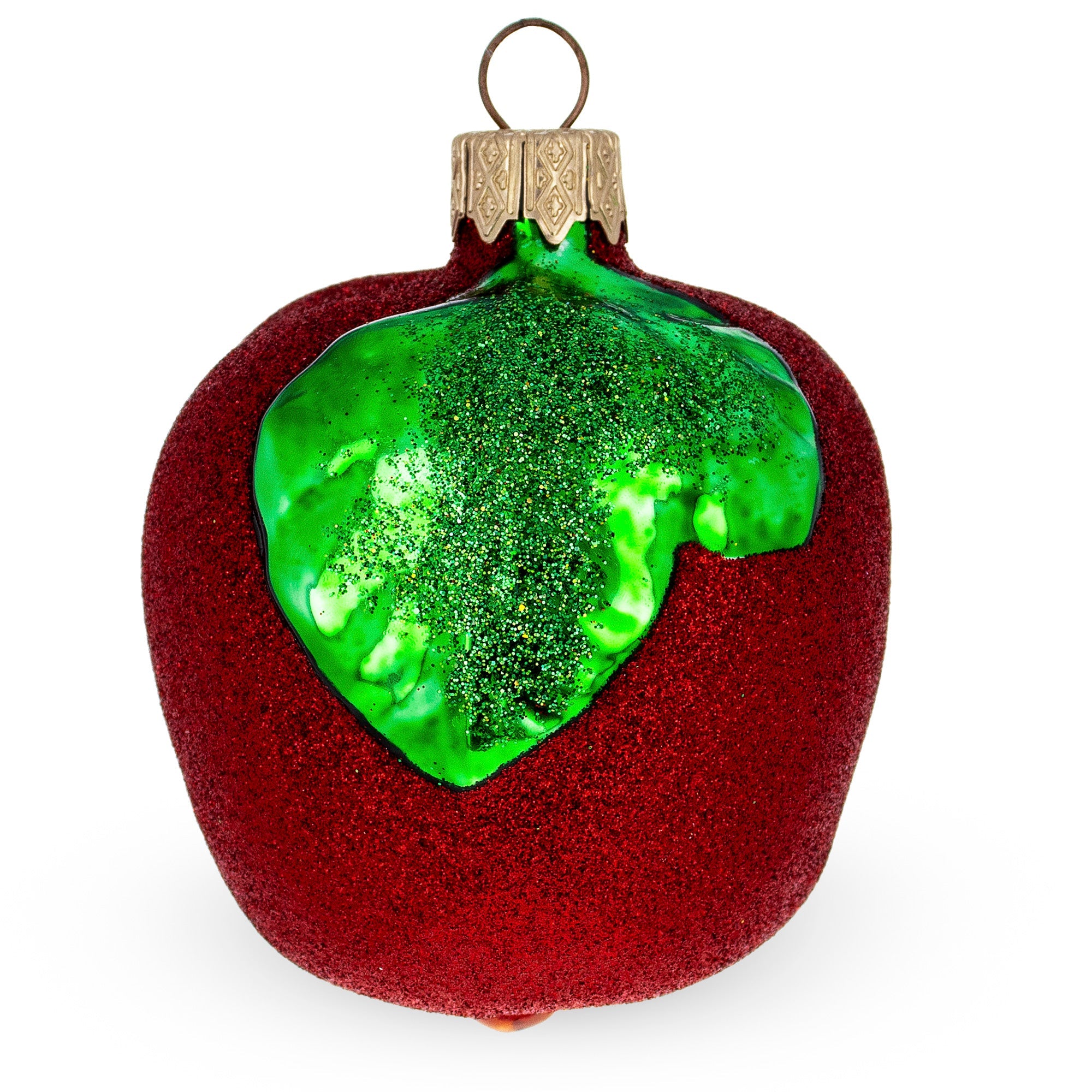 Glittered Red Apple Glass Christmas Ornament