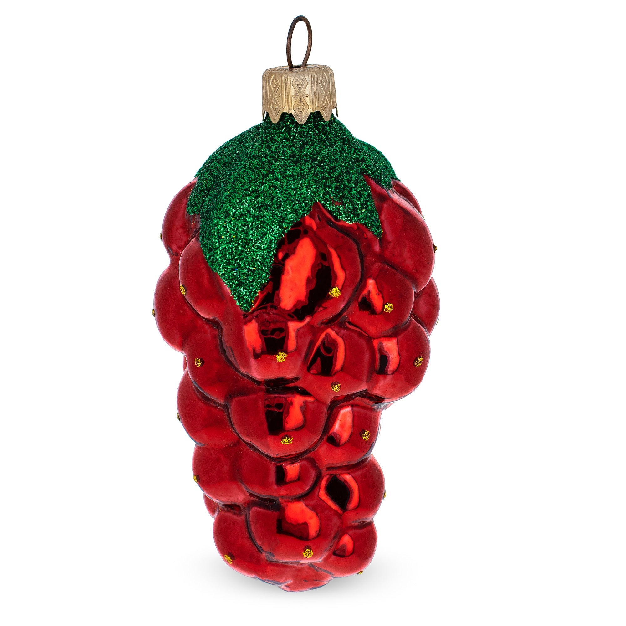 Shiny Grape Cluster With Glittered Leaf Glass Christmas Ornament