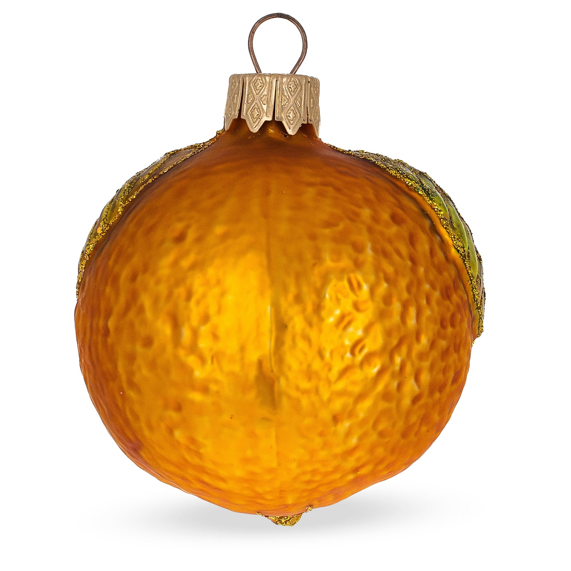 Orange With Shiny Leaf Glass Christmas Ornament