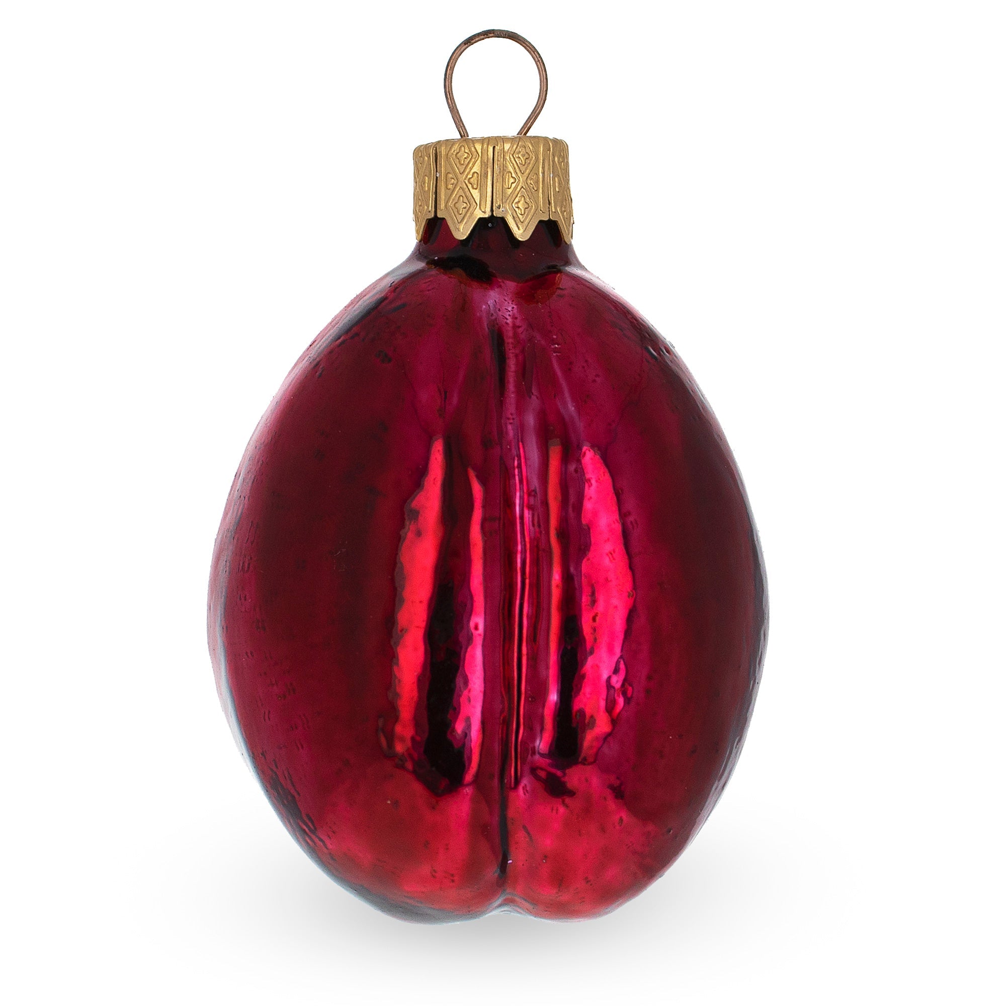 Plum With Shiny Leaf Glass Christmas Ornament