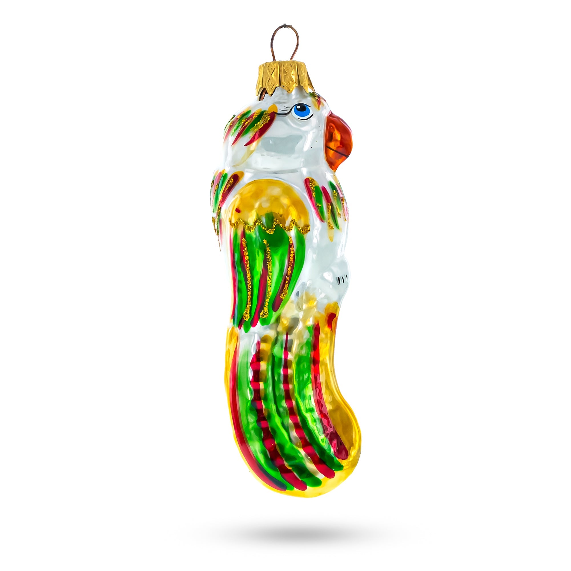 Vibrant Multicolored Parrot Glass Christmas Ornament