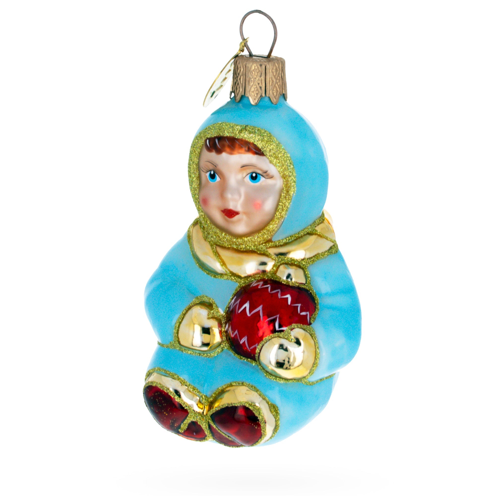 Toddler Boy In Blue Glass Christmas Ornament