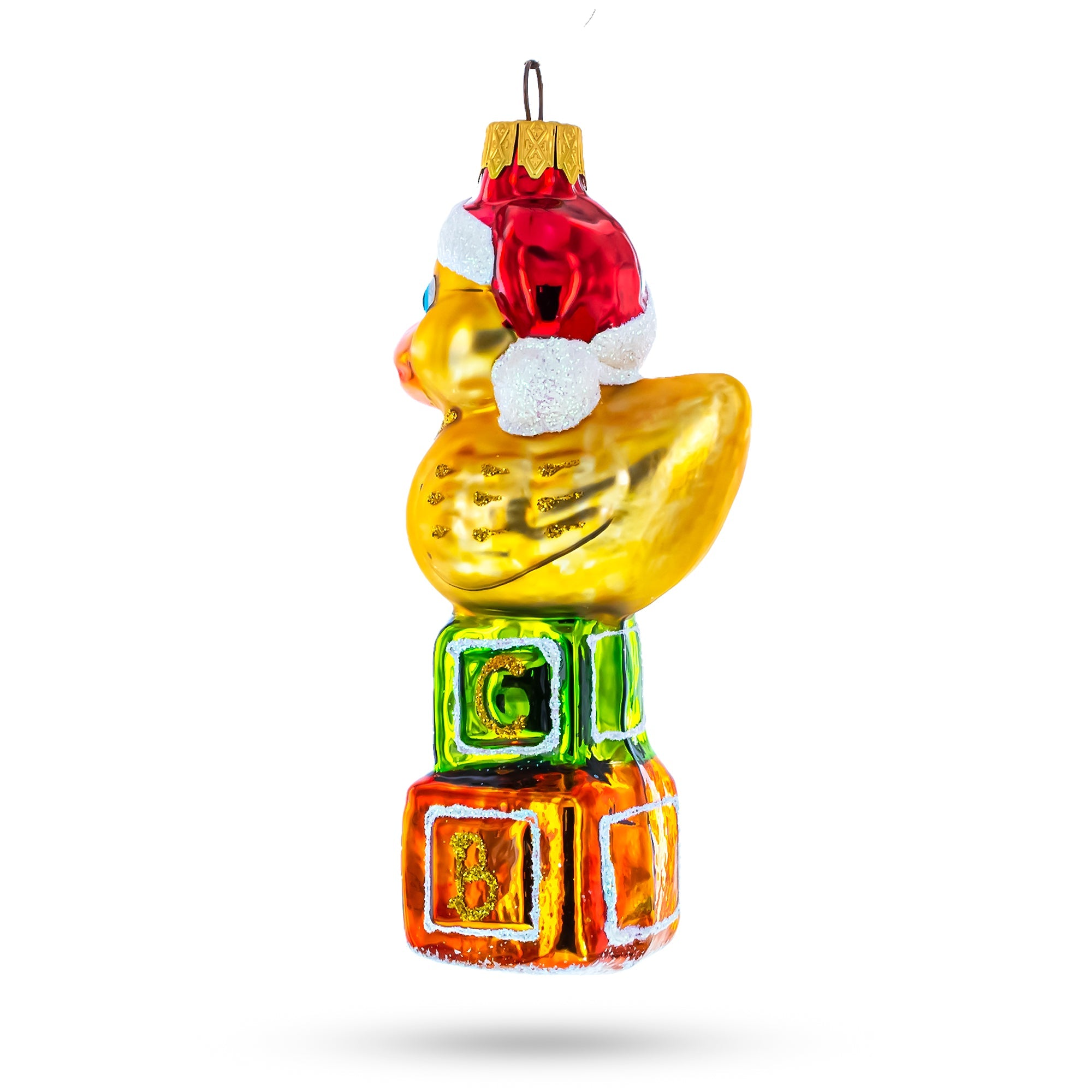 Yellow Duck On Letter Blocks Glass Christmas Ornament