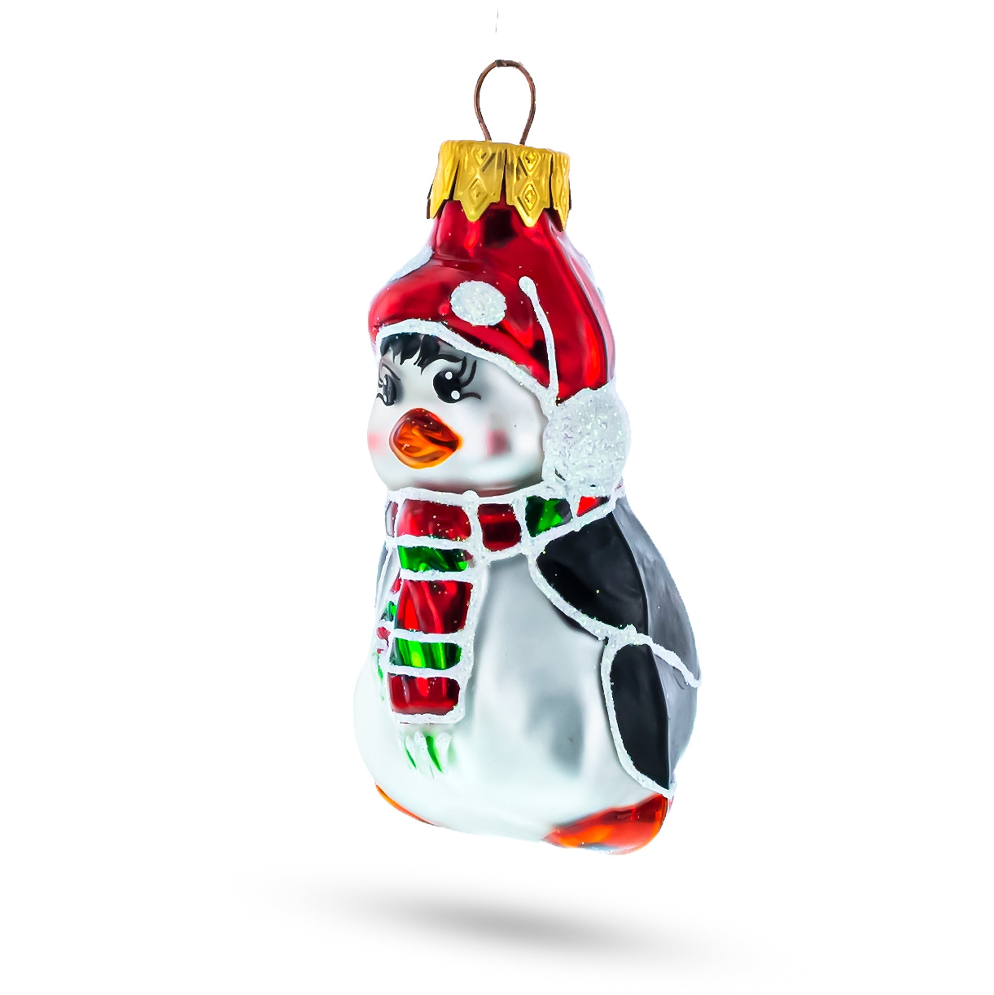 Adorable Penguin With Scarf And Hat Glass Christmas Ornament