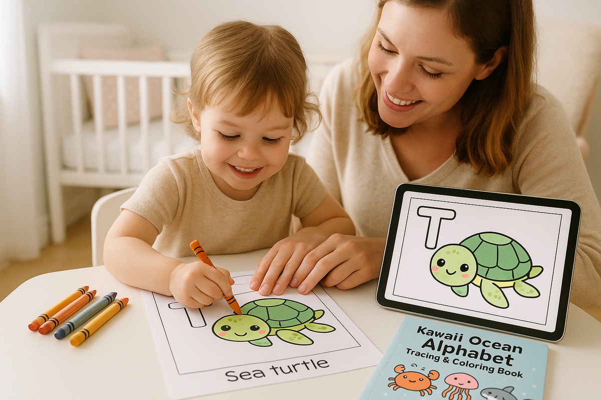 Kawaii Ocean Alphabet Tracing & Coloring Book | Digital Download Pdf