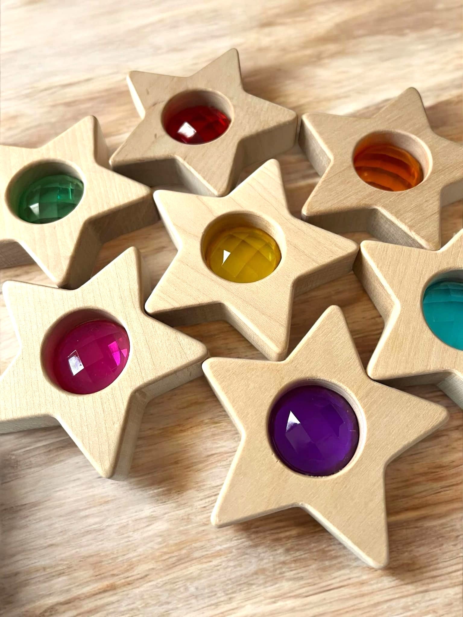 7 Pcs Wooden Gemmed Stars Blocks Set