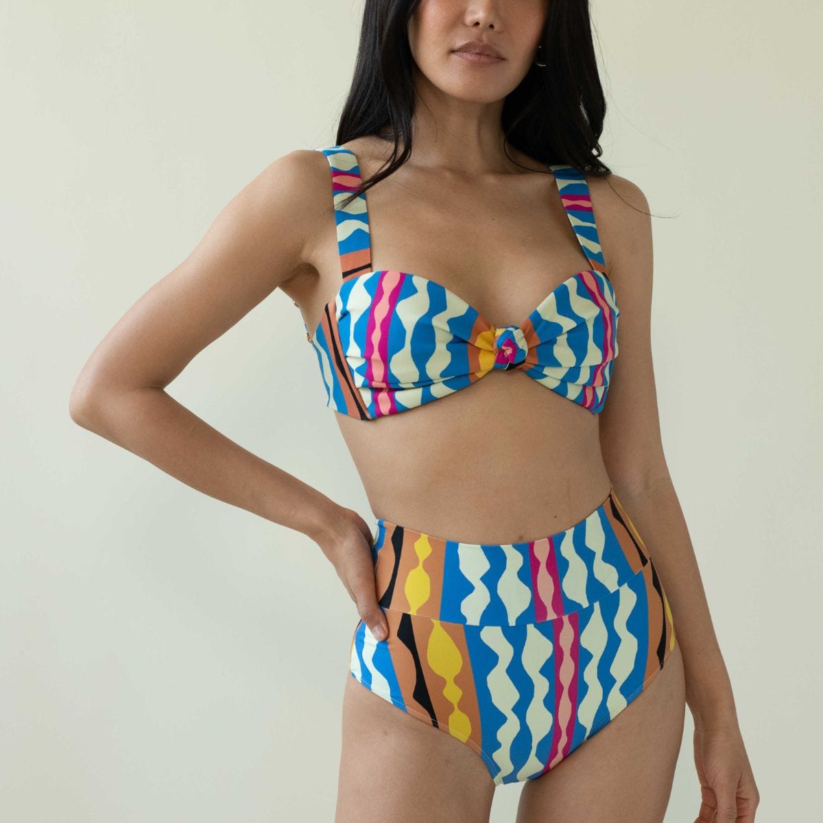 Abstract Added Coverage High Rise Bikini Bottom