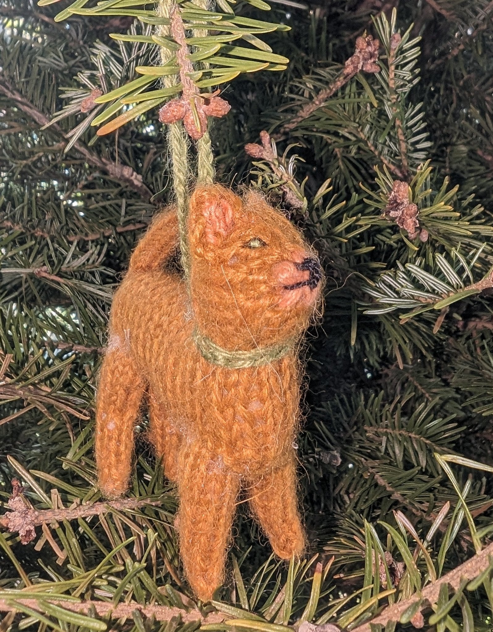 Hand Knit Alpaca Wool Christmas Ornament - Abyssinian Cat