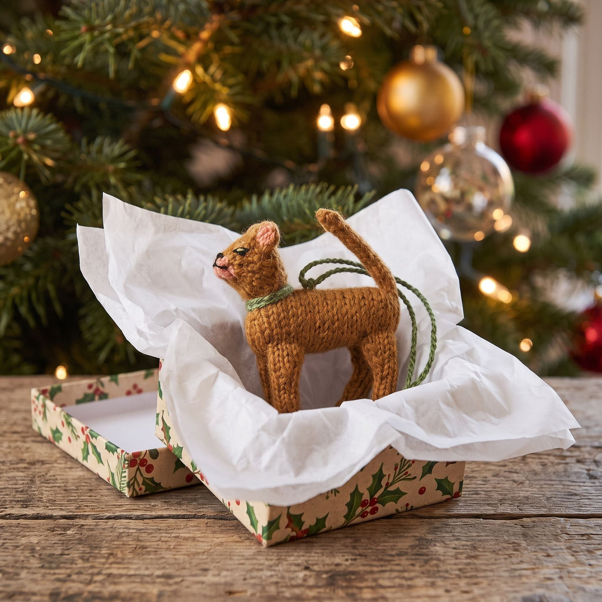 Hand Knit Alpaca Wool Christmas Ornament - Abyssinian Cat