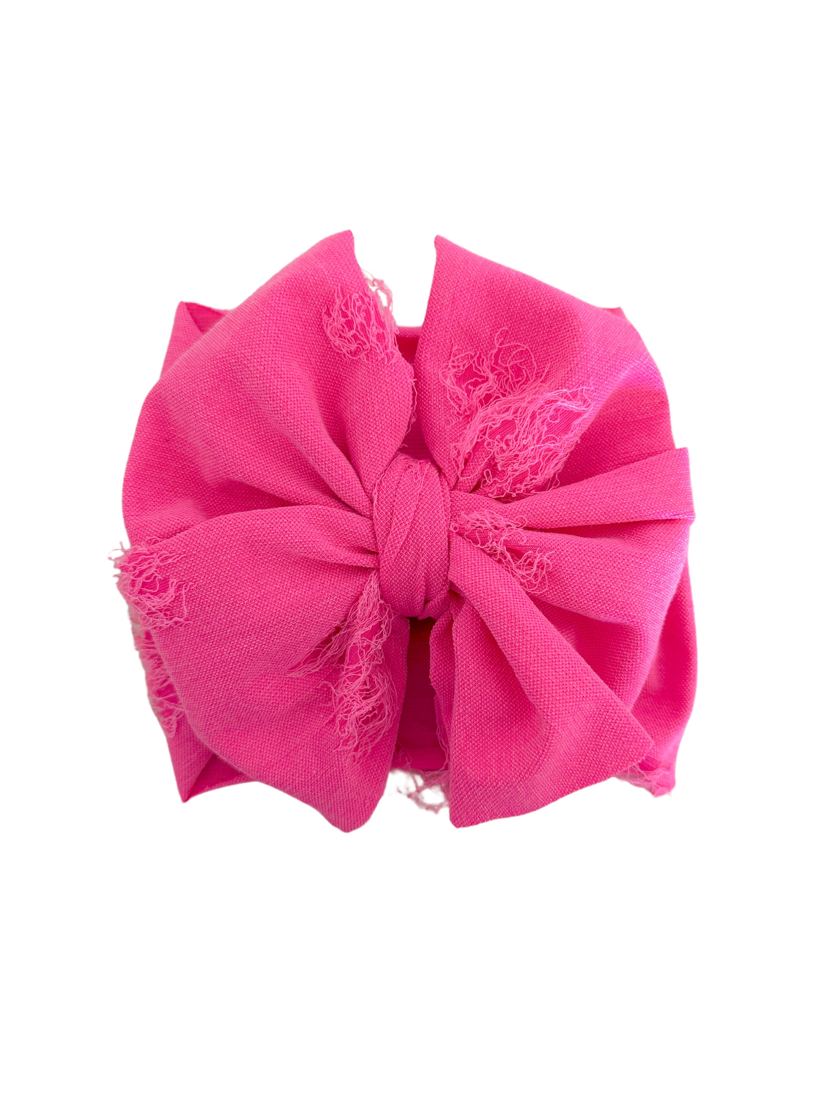 Distressed Headwrap Bow- Hot Pink