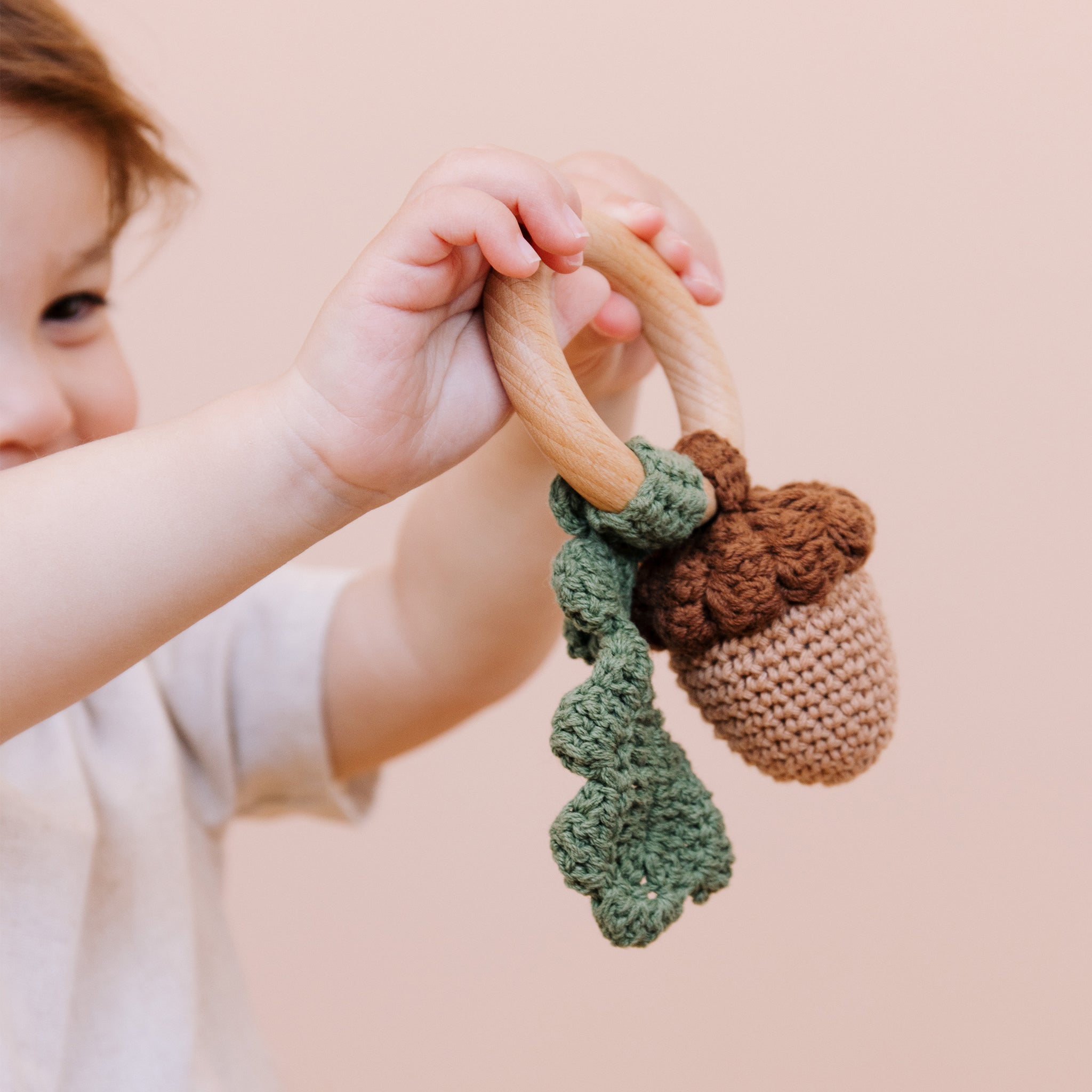 Cotton Crochet Rattle Teether, Acorn