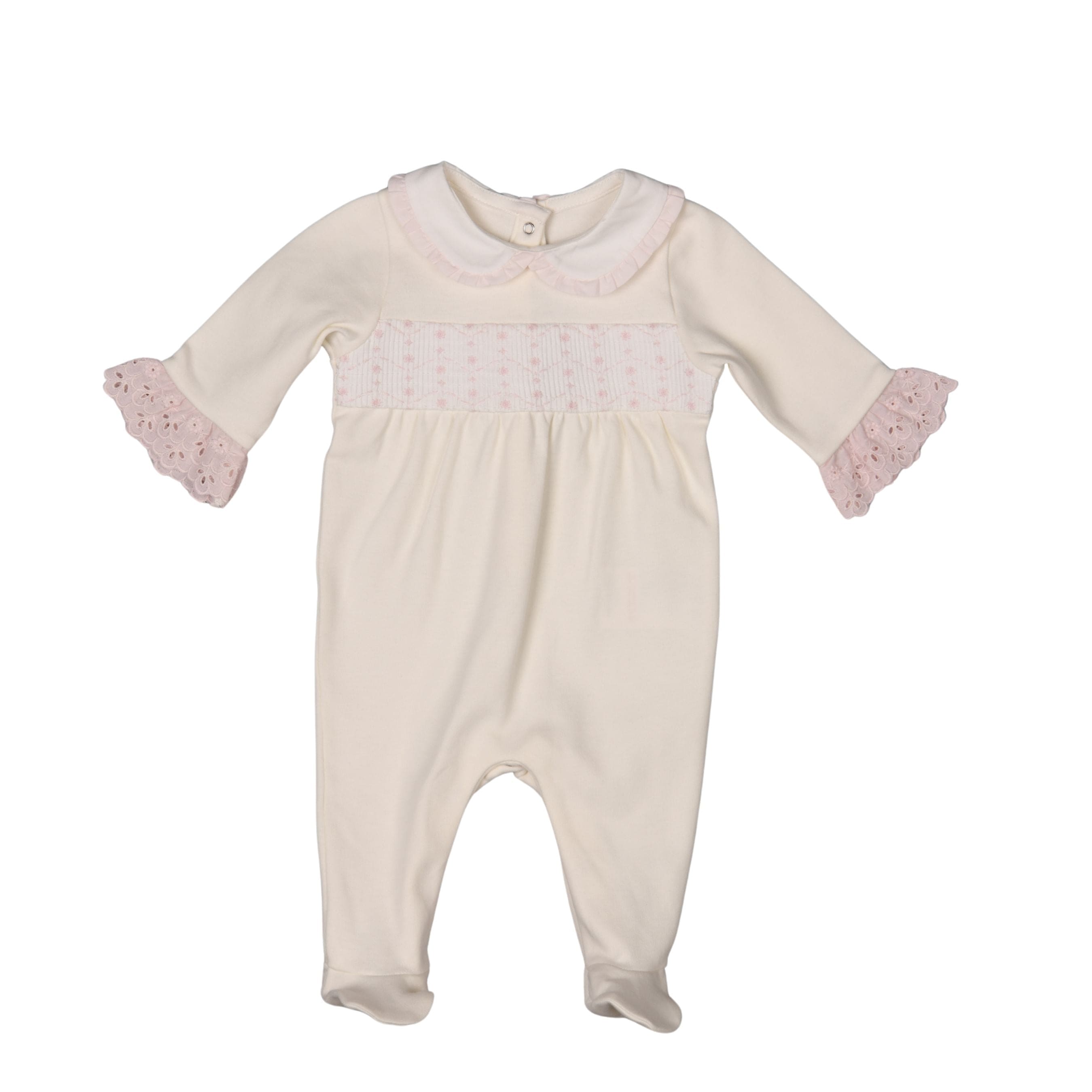 Adina | Girls Ivory & Pink Organic Cotton Babygrow