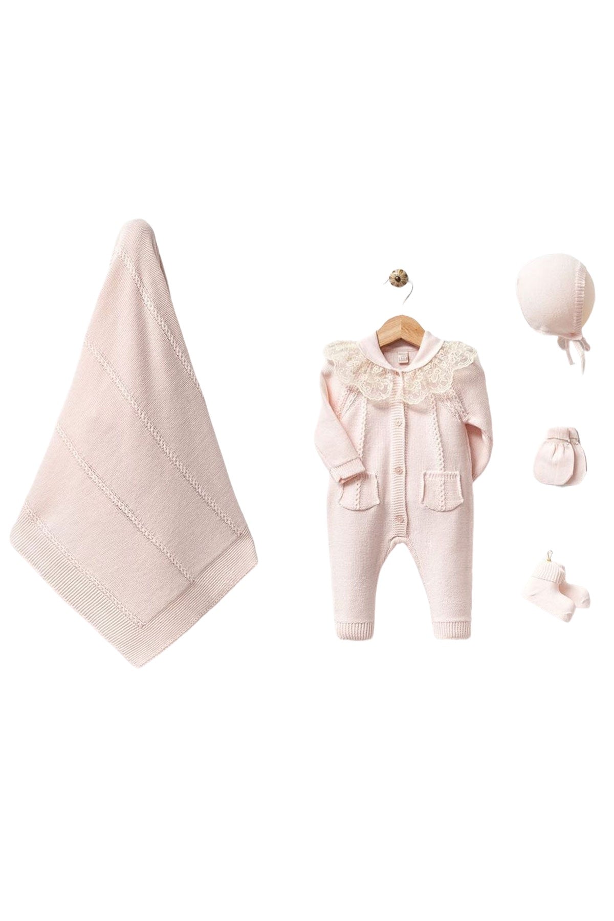 Adrian Pink Knit Newborn Coming Home Set (5 Pcs)