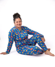 Electric Blue Space Dinosaur Bamboo Mommy & Me Pajamas