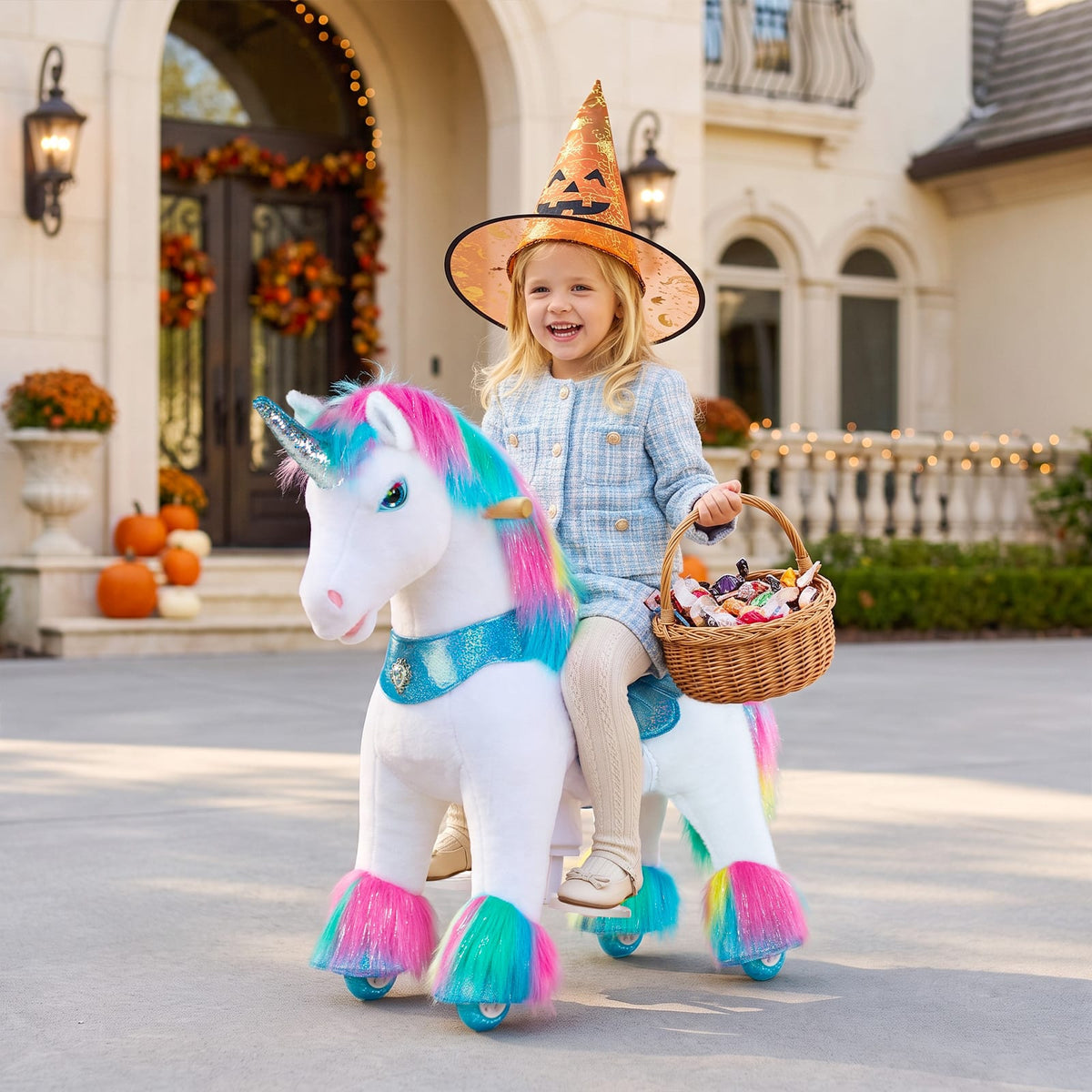 Model Y Rainbow Unicorn Rideable Toy For Age 3-4