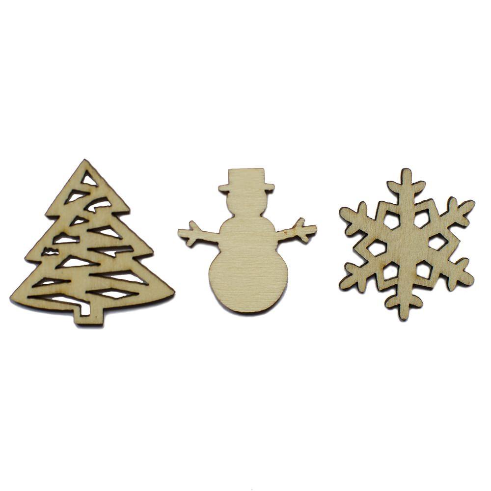 Set Of 3 Miniature Christmas Unfinished Wooden Shapes Craft Cutouts