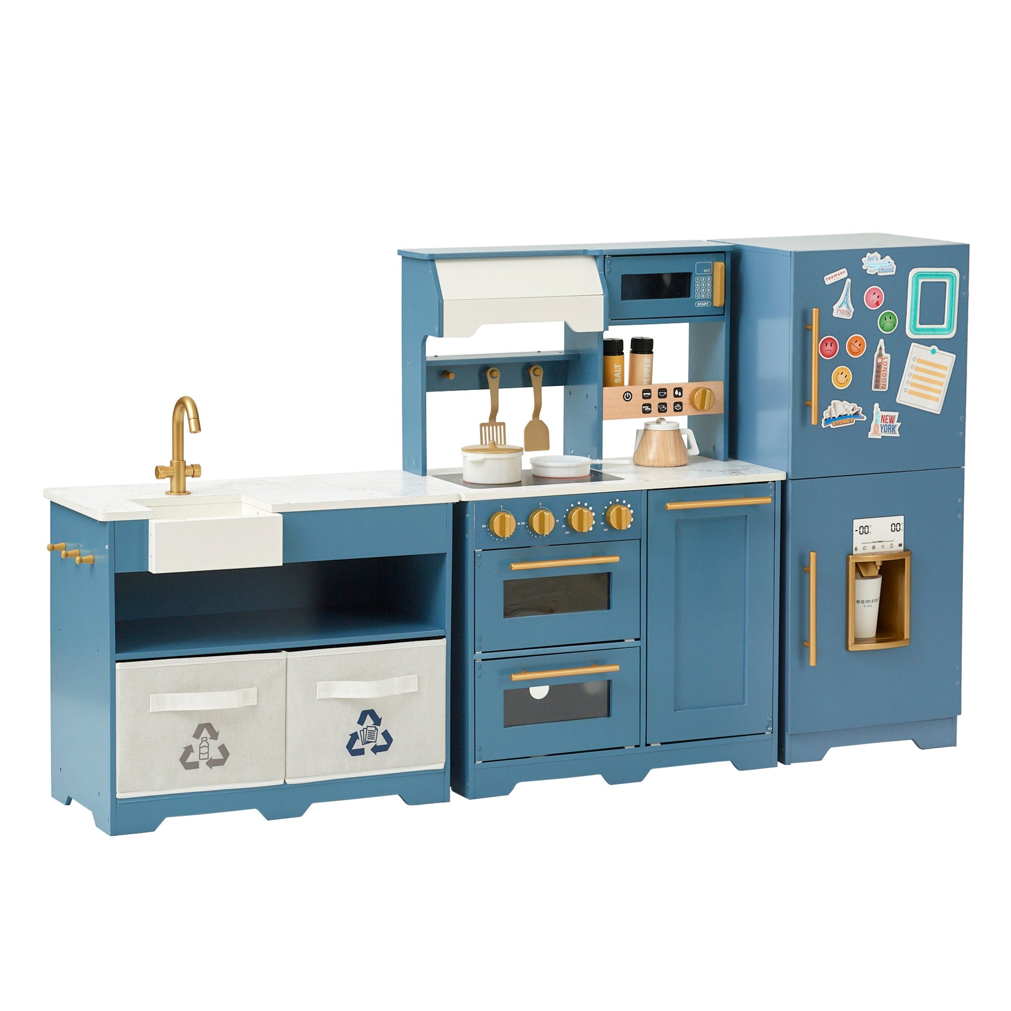 Teamson Kids - Little Chef Atlanta Large Modular Play Kitchen, Stone Blue/gold