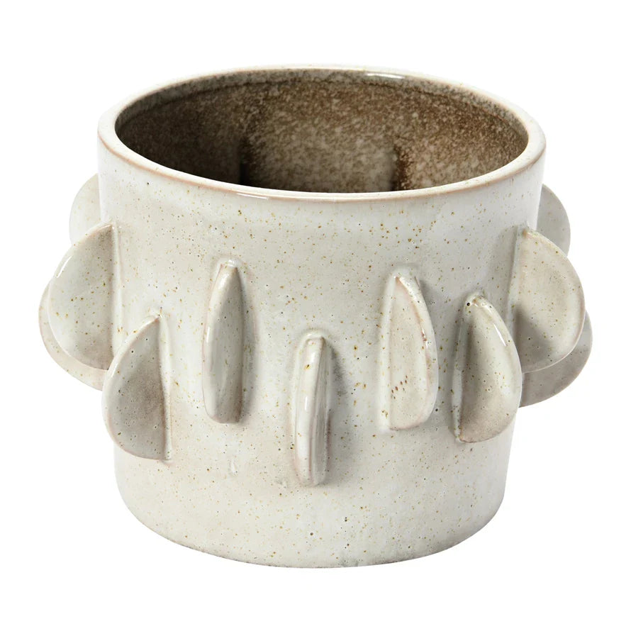 Handmade Stoneware Planter, Reactive Glaze, Antique White (holds 5" Pot)
