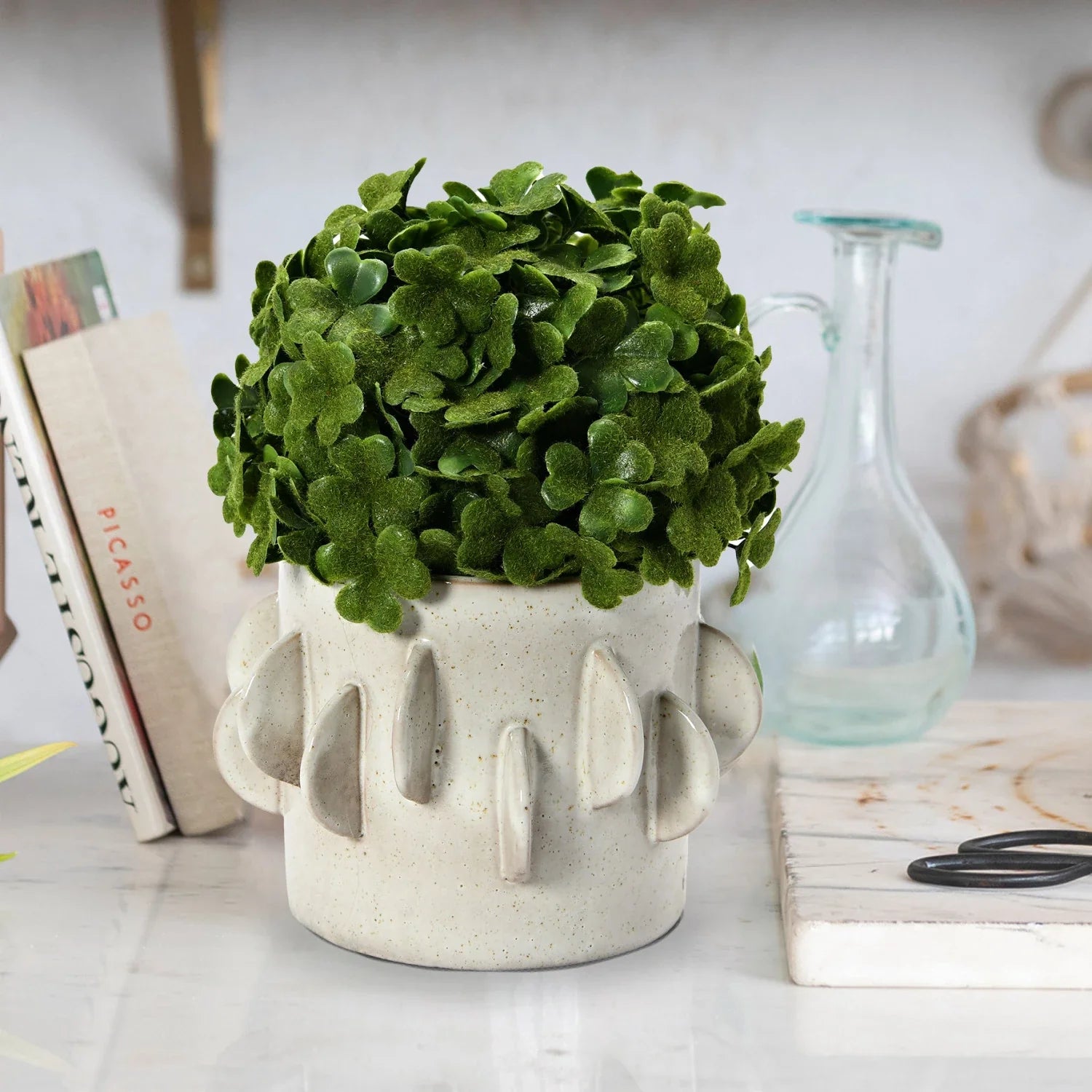 Handmade Stoneware Planter, Reactive Glaze, Antique White (holds 5" Pot)