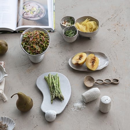 Debossed Stoneware Salt & Pepper Shakers, Set Of 2