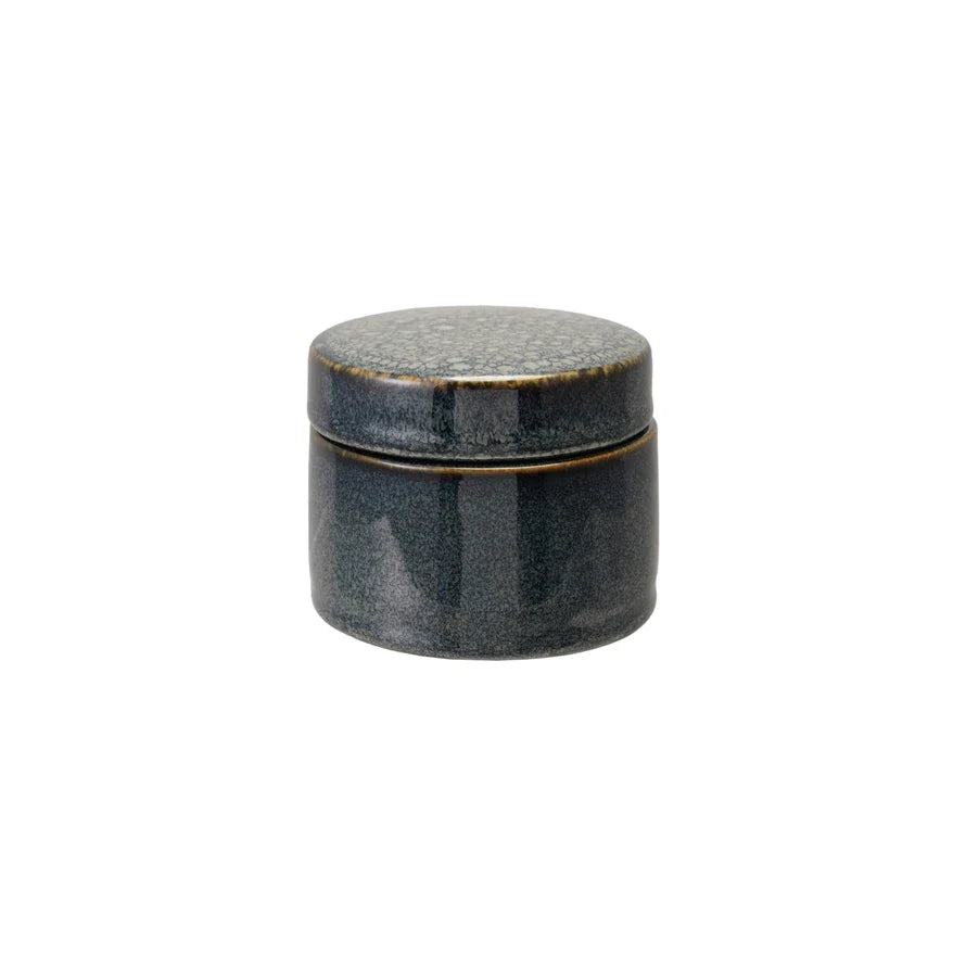 3-1/2" Rd Blue Stoneware Jar Reactive Glaze