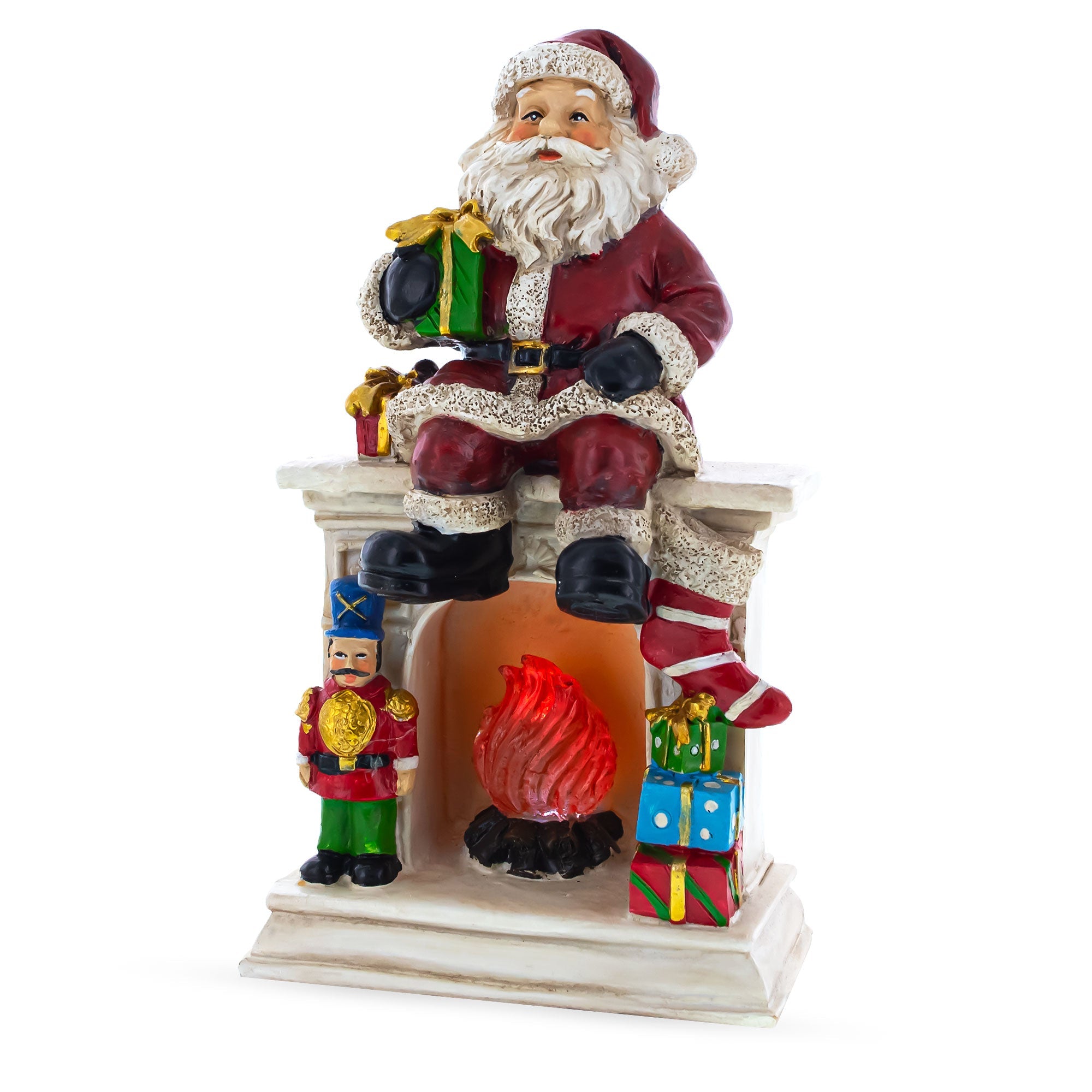 Santa Sitting On A Fireplace Led Lights Figurine 7.75 Inches