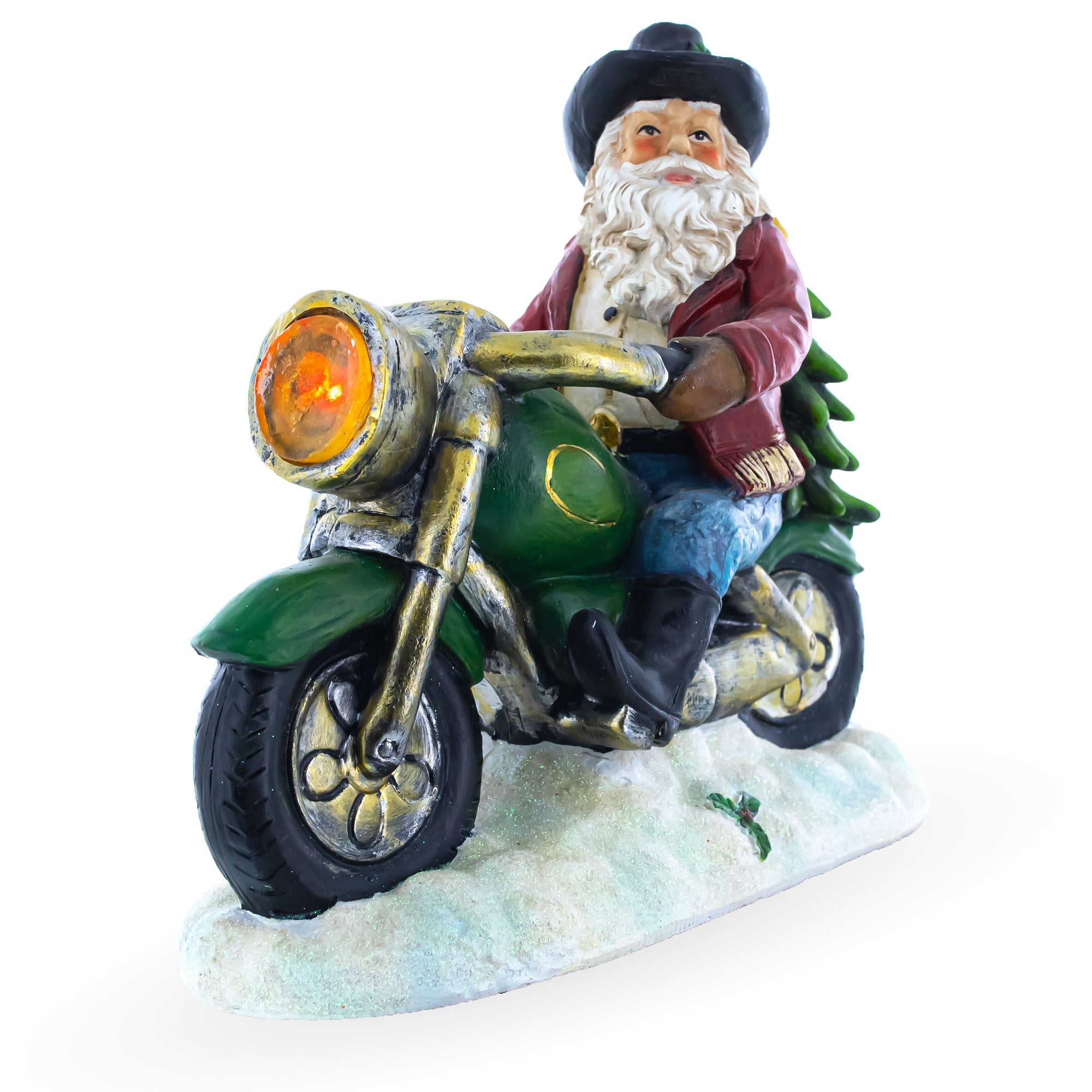 Santa The Cowboy Riding Motorcycle Led Light Figurine 8.5 Inches