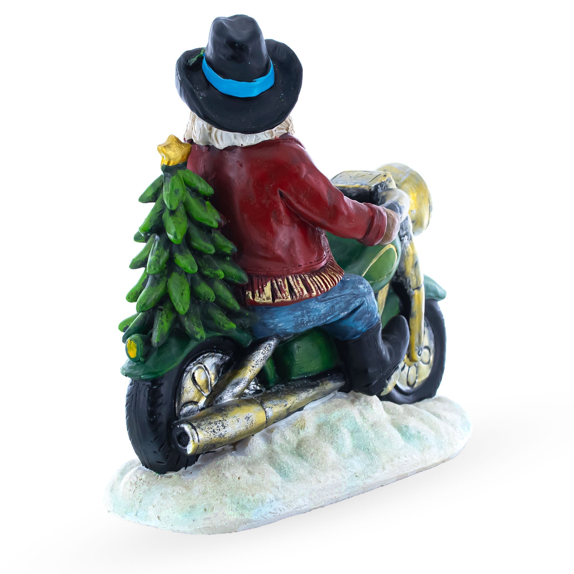 Santa The Cowboy Riding Motorcycle Led Light Figurine 8.5 Inches