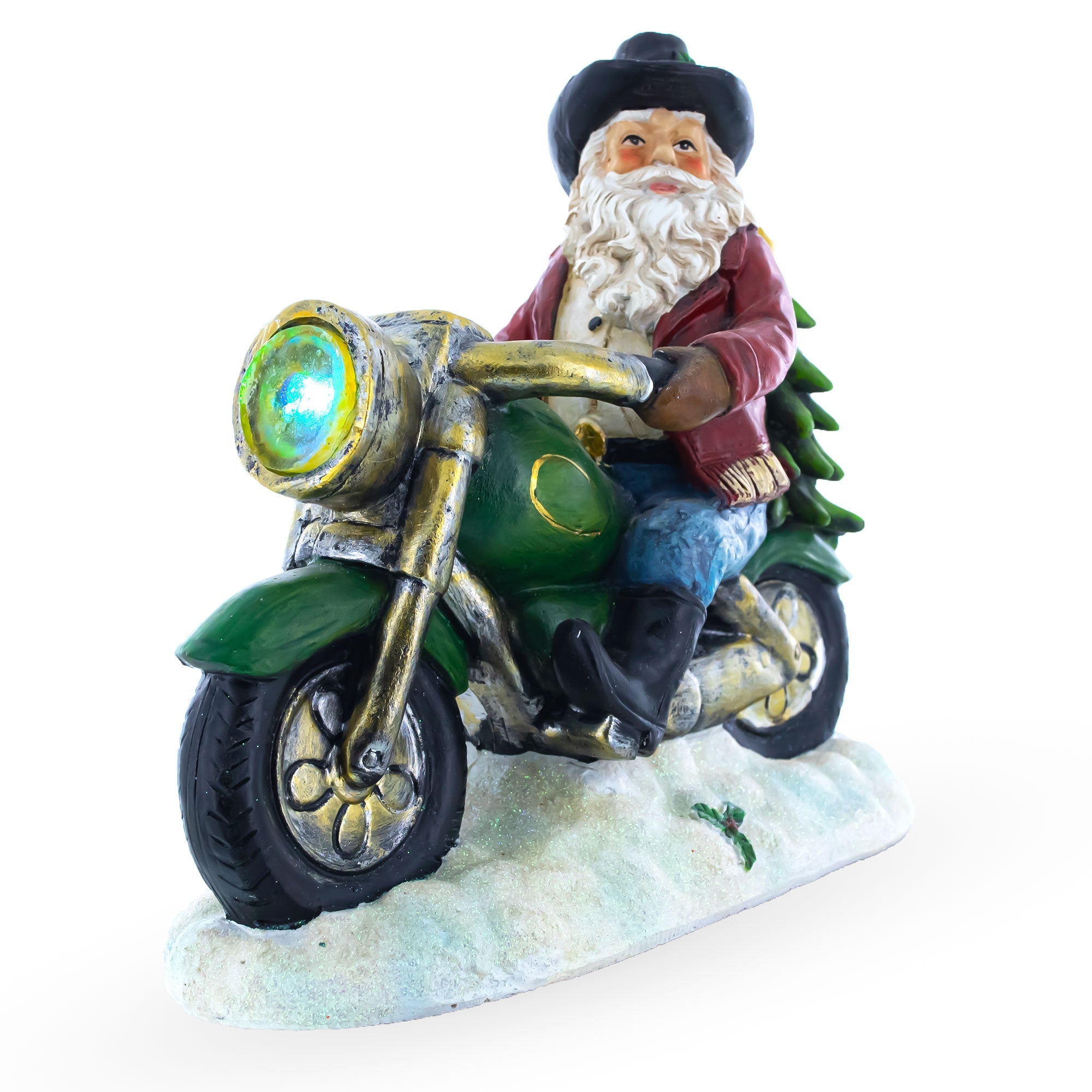 Santa The Cowboy Riding Motorcycle Led Light Figurine 8.5 Inches