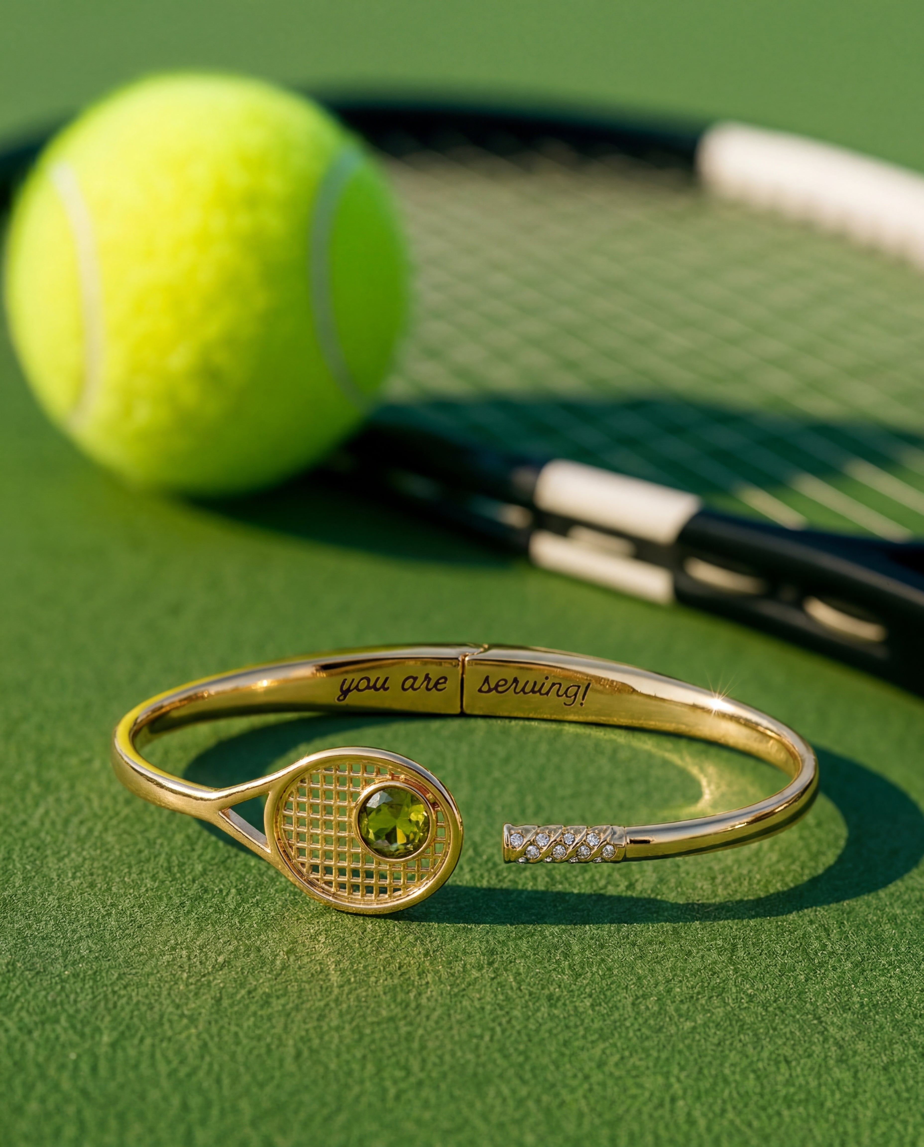 Tennis Racket 'you Are Serving' Hinge Cuff Bracelet