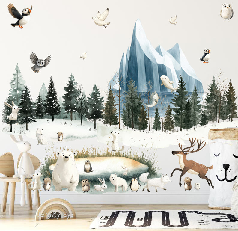 Arctic Animal Friends - Fabric Nursery Wall Art Decals