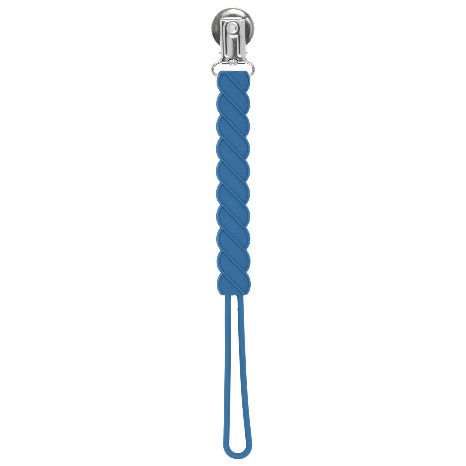 Twist Blue All Silicone One Piece Pacifier Clip