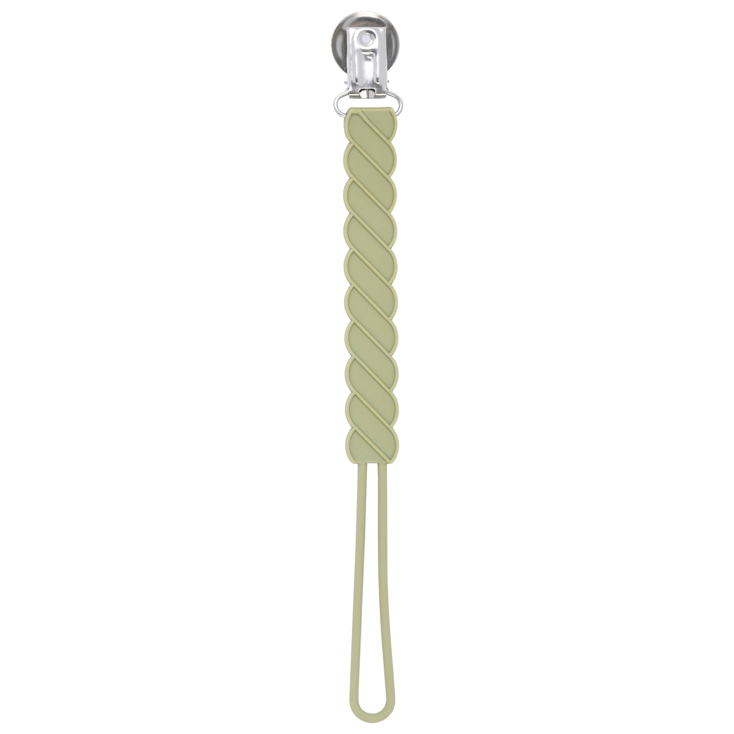 Twist Olive Green All Silicone One Piece Pacifier Clip