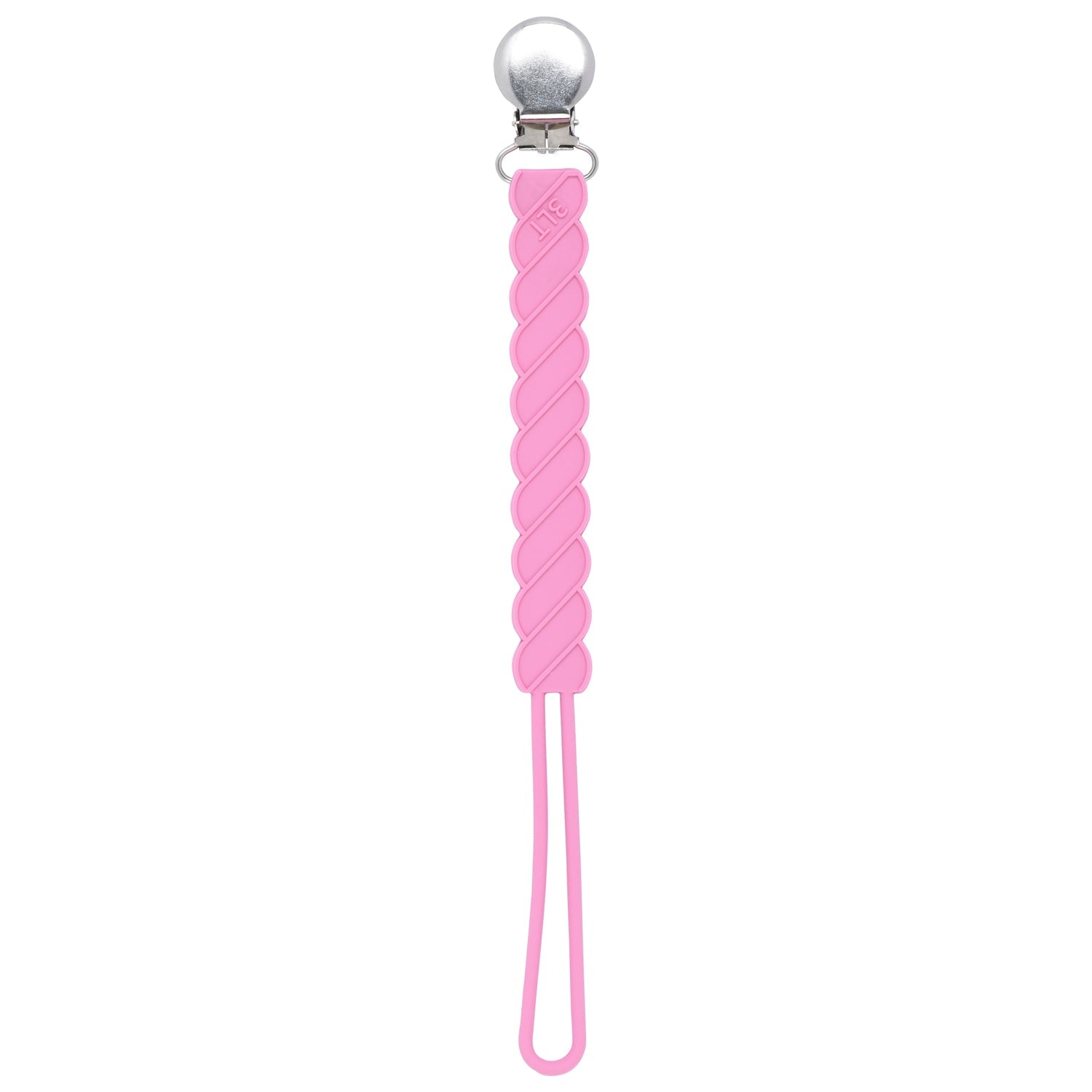 Twist Rose Pink All Silicone One Piece Pacifier Clip