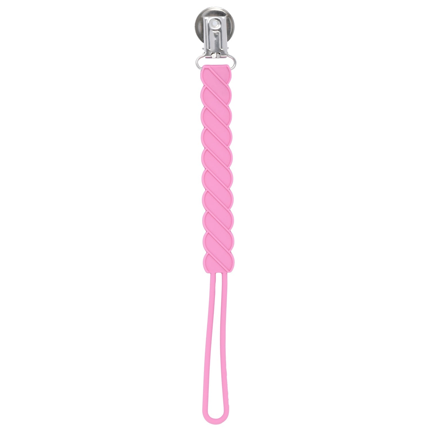 Twist Rose Pink All Silicone One Piece Pacifier Clip
