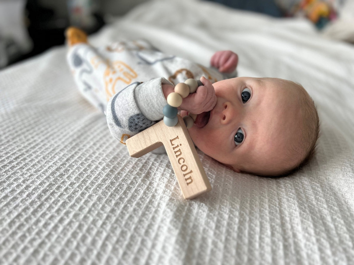 Alphabet Grasping Toy With Teething Beads - Choose Your Letter