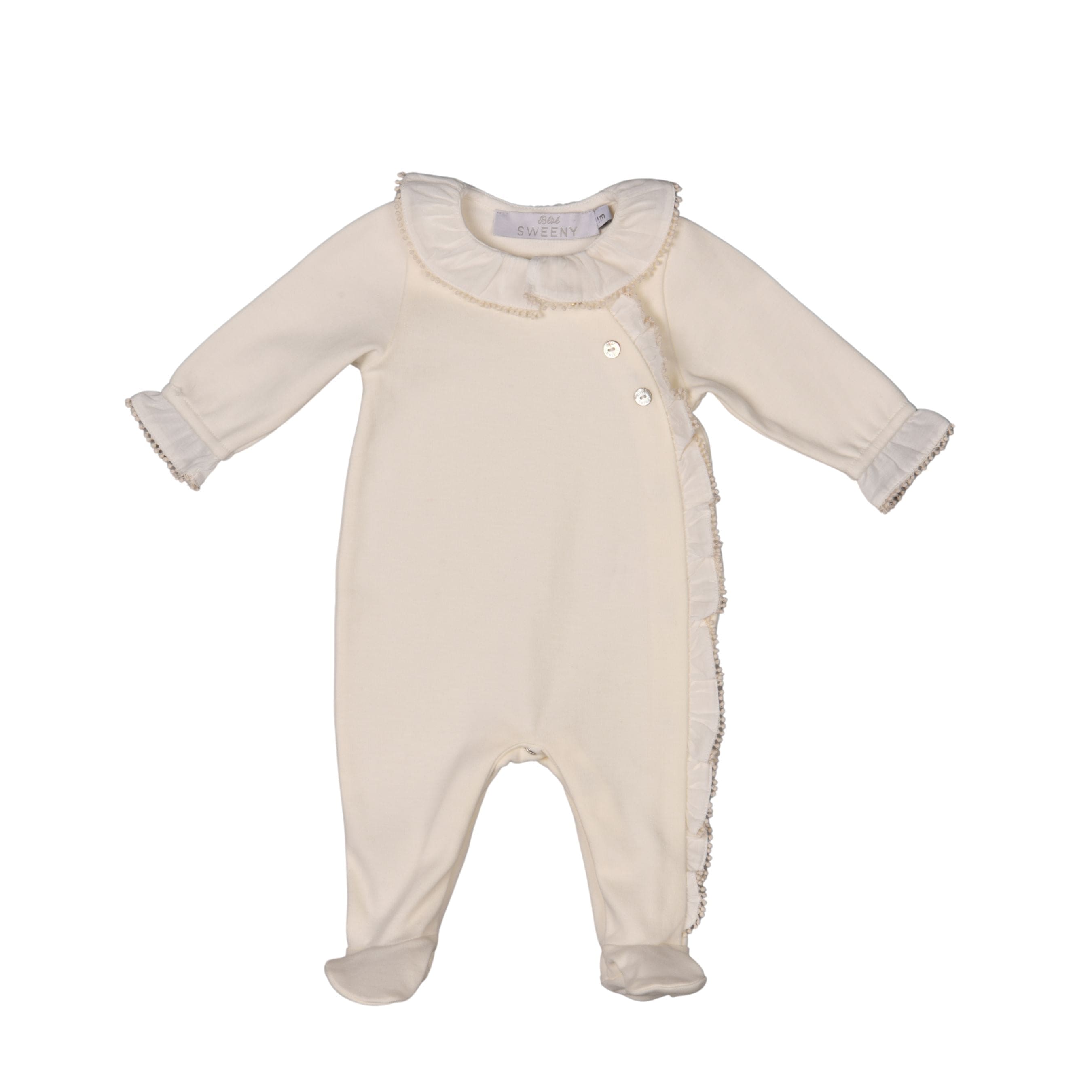Ambre | Girls Ivory Embroidered Organic Cotton Babygrow