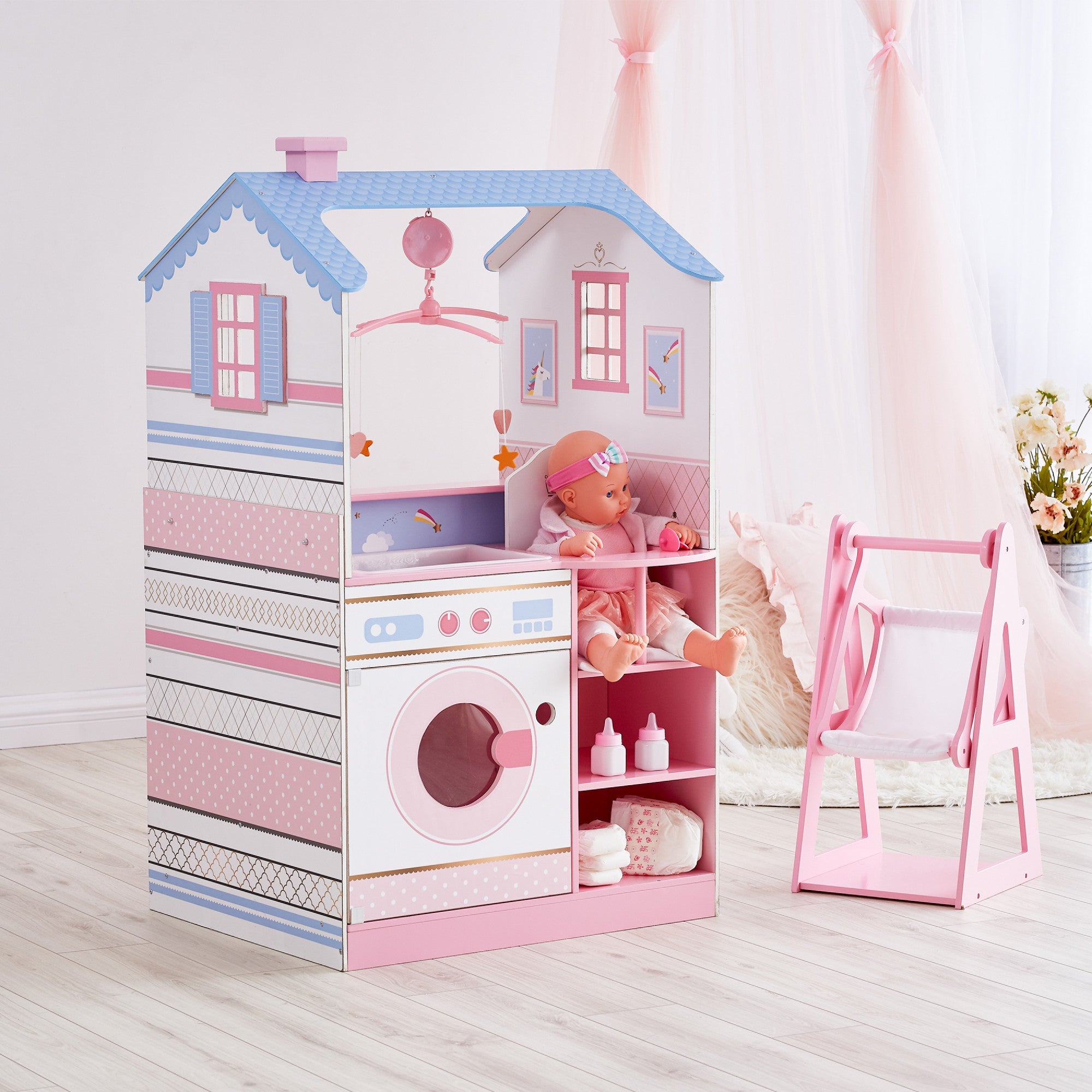 Olivia's Little World Baby Doll Changing Station Dollhouse With Storage, Pink