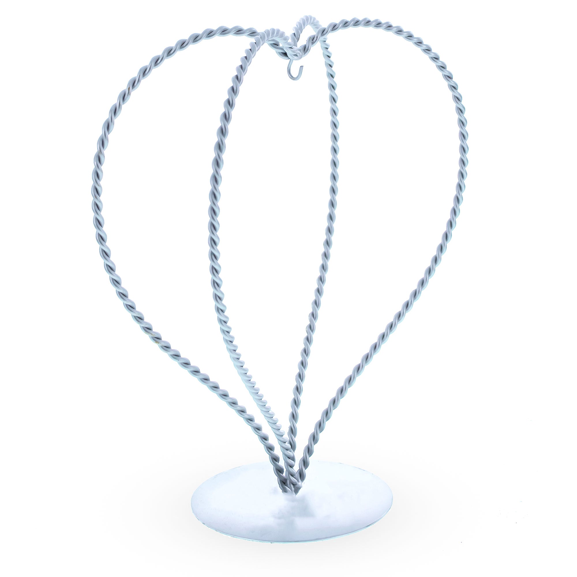 Double Swirled Heart Silver Metal Solid Round Base Ornament Display Stand 7.25 Inches