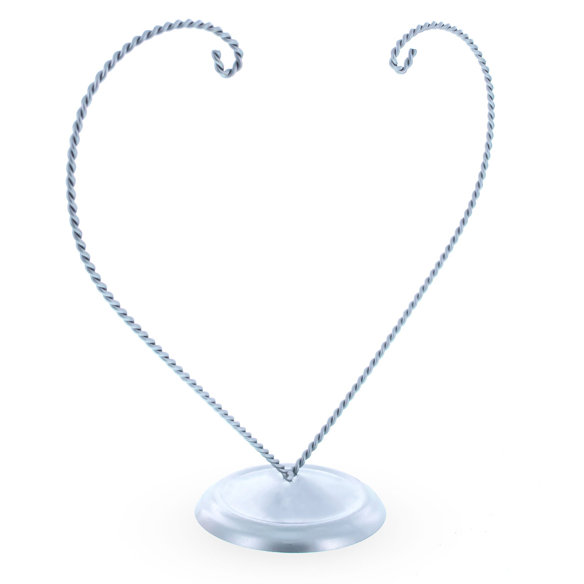 Distand Double Heart Silver Metal Solid Round Base Ornament Display Stand 9 Inches